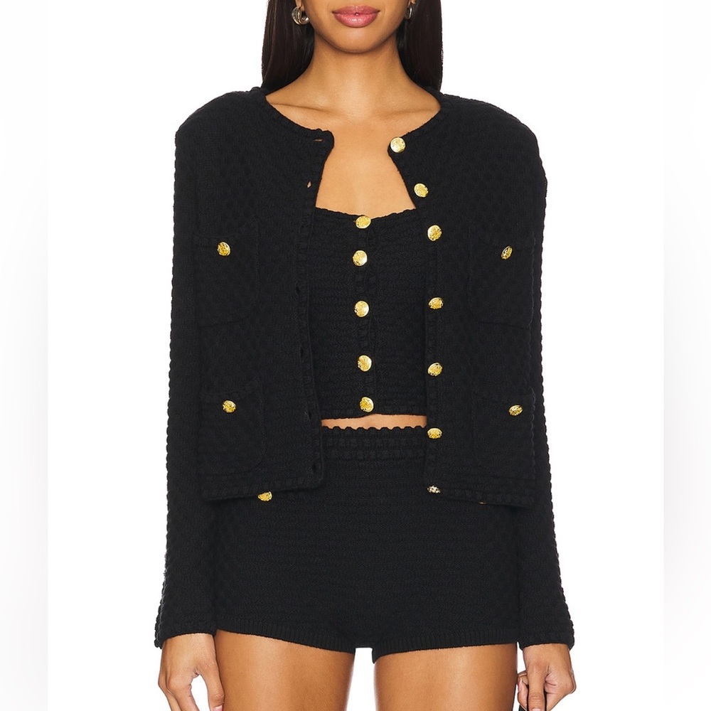 MAJORELLE Evaline Cardigan In Black With Gold Buttons